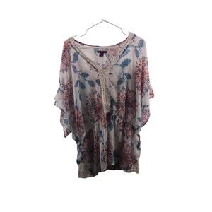 Beverly Drive Multicolored Floral Print Crochet Blouse Women's Size 16-18W